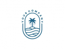 Logotipo de palmera en medio de las olas