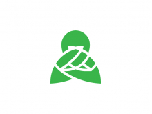 Logotipo de alfiler de hojas de personas que usan cascos