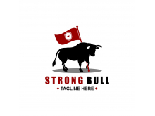 Strong Bull Holding A Flag Logo