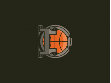 Logotipo de bóveda y baloncesto