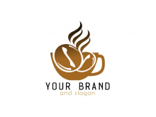 Logotipo de tazas y granos de café