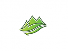 Logotipo de montaña y hoja