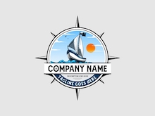 Logotipo de emblema de velero en el mar