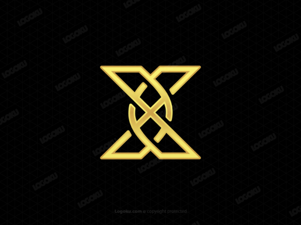 شعار حرف X أو Cc باللون الذهبي