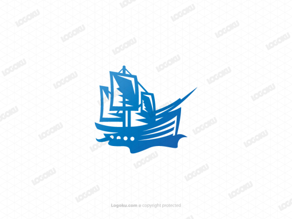 Logotipo De Barco De Mar Azul
