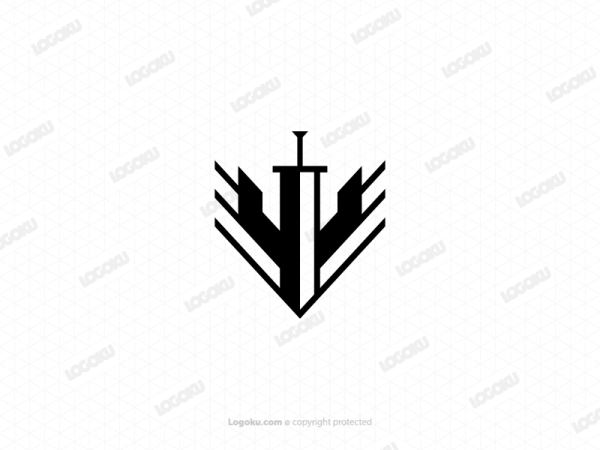 V Letter Sword Weapon Logo