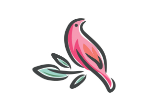 Logotipo De Hermoso Pájaro Y Hojas