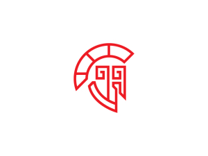 Logotipo espartano del casco rojo fresco