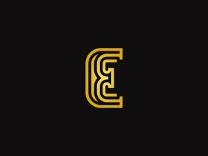 Logotipo elegante de la letra E dorada