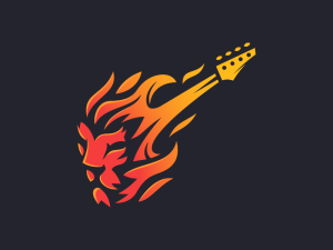 Logo de guitare de feu de lion