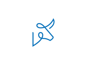 One Line Blue Head Bull Logo