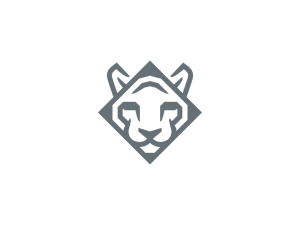 Logo mit großem grauem Tigerkopf
