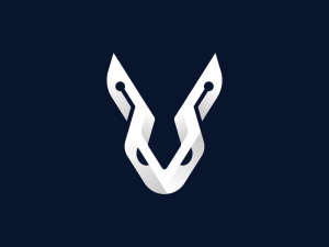 Logotipo De Tecnología De Conejo Letra V