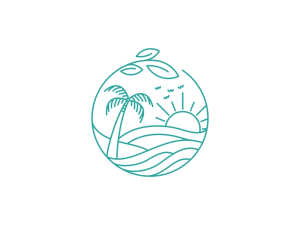 Logotipo De Línea De Hoja De Onda De Playa