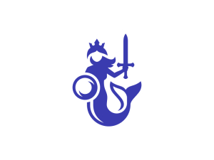Logotipo Heráldico De La Reina Sirena Guerrera Sirena