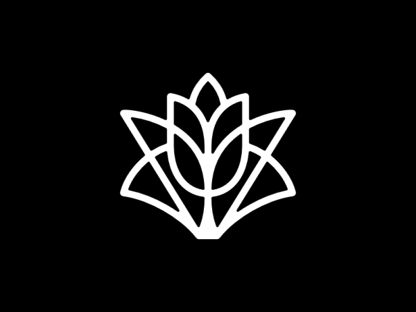 Logo Monolinea Geometrica Con Lettera V, Volpe E Loto