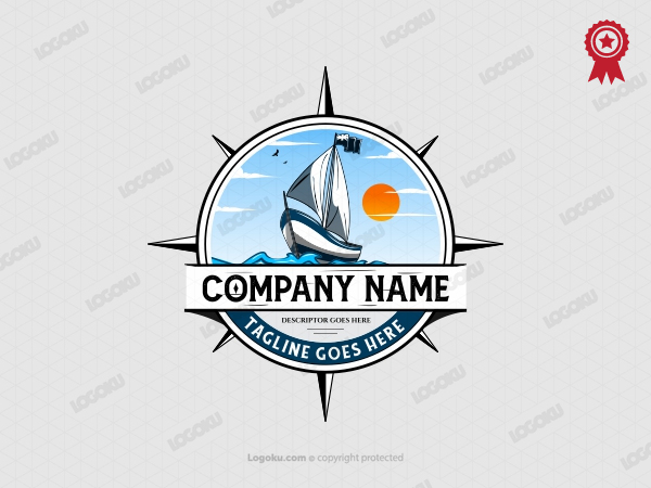 Logotipo de emblema de velero en el mar
