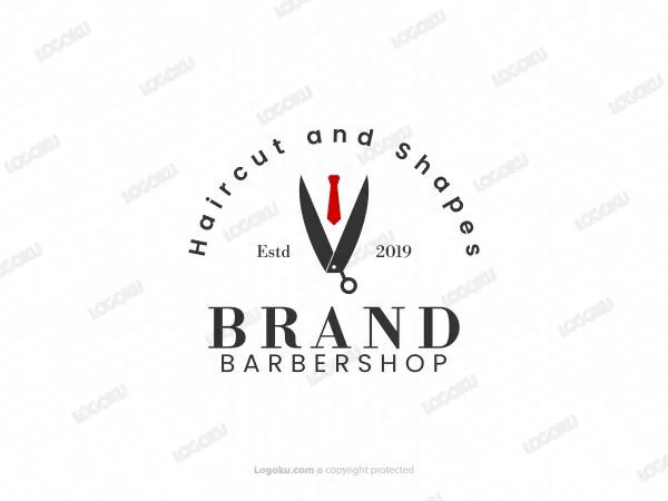 V-Schere-Anzug-Friseur-Logo