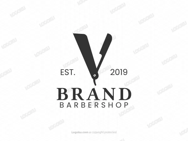 Letter V Razor Barbershop Logo