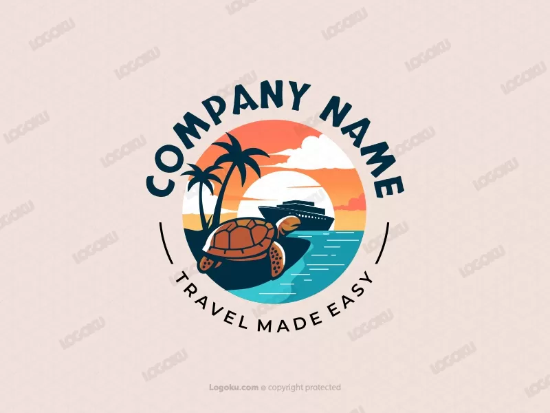 Logotipo Emblema Con Crucero Por La Playa Turtlecruise