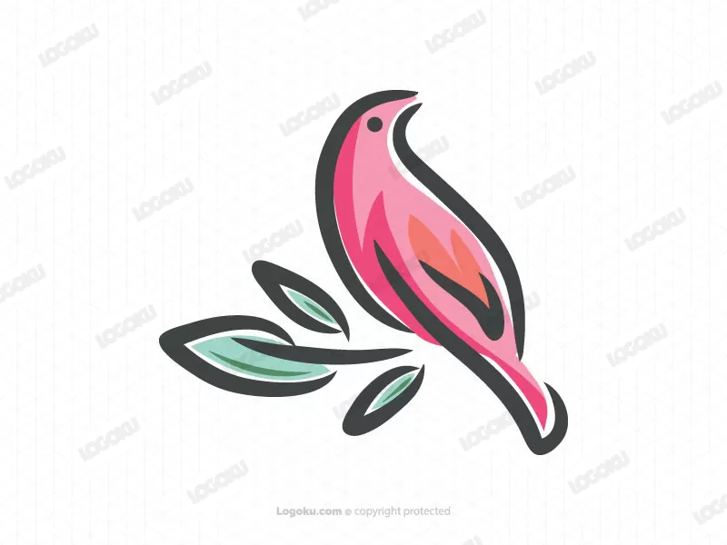 Bellissimo logo con uccello e foglie