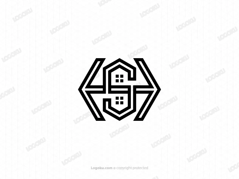 Lettre Initiale Sh Ou Hs House Logo