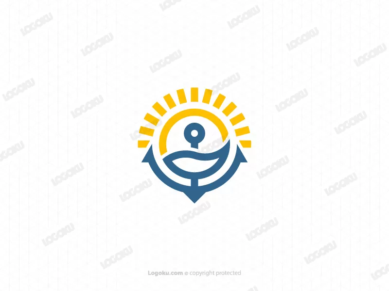 Logotipo De Ancla De Mar Sol