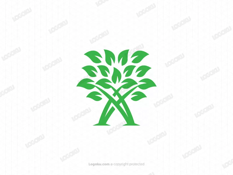 Logotipo De Árbol Verde De Hojas Estilizadas