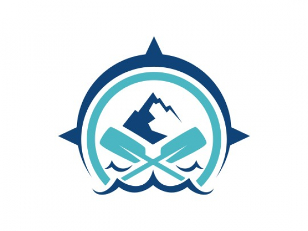 Logo with paddle, mountain and water icons. Very suitable for rafting business, adventure, and those related to nature